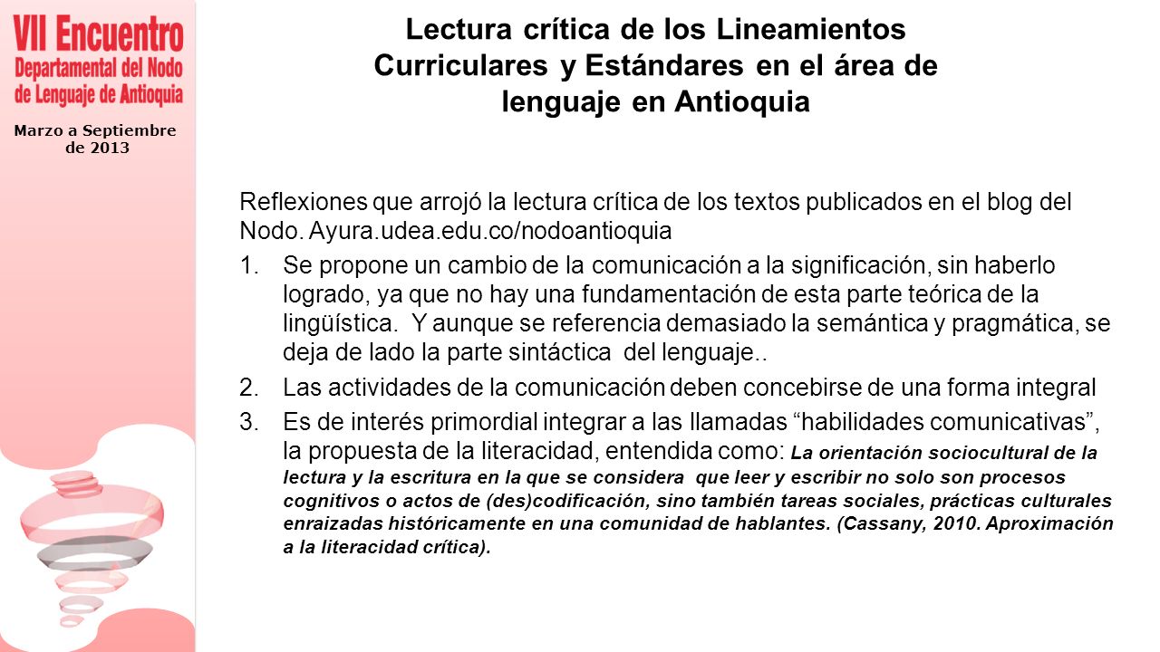 Lectura crítica de los Lineamientos Curriculares y Estándares en el área de lenguaje en Antioquia