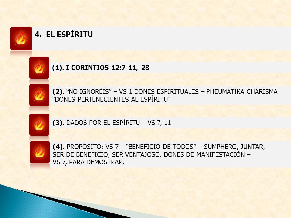 4. EL ESPÍRITU (1). I CORINTIOS 12:7-11, 28