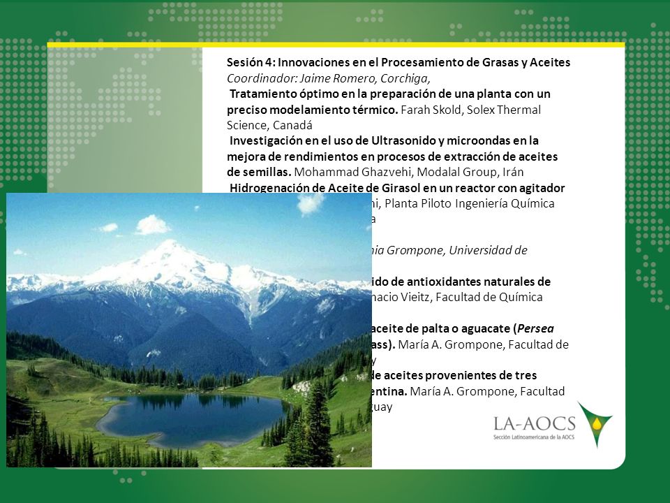 Sesión 4: Innovaciones en el Procesamiento de Grasas y Aceites Coordinador: Jaime Romero, Corchiga,