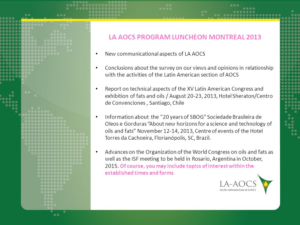 LA AOCS PROGRAM LUNCHEON MONTREAL 2013