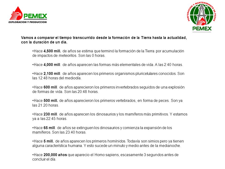 Vamos a comparar el tiempo transcurrido desde la formación de la Tierra hasta la actualidad, con la duración de un día.