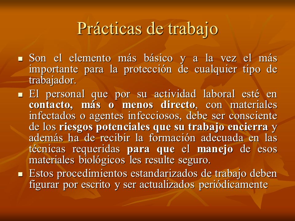 Prácticas de trabajo Son el elemento más básico y a la vez el más importante para la protección de cualquier tipo de trabajador.