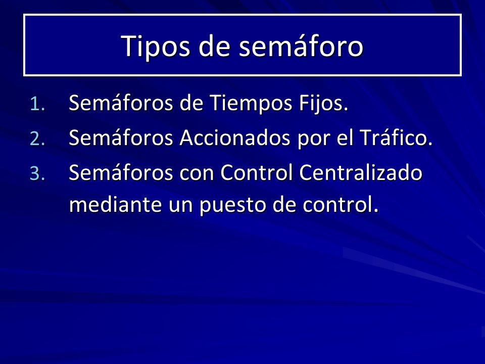 Tipos de semáforo Semáforos de Tiempos Fijos.