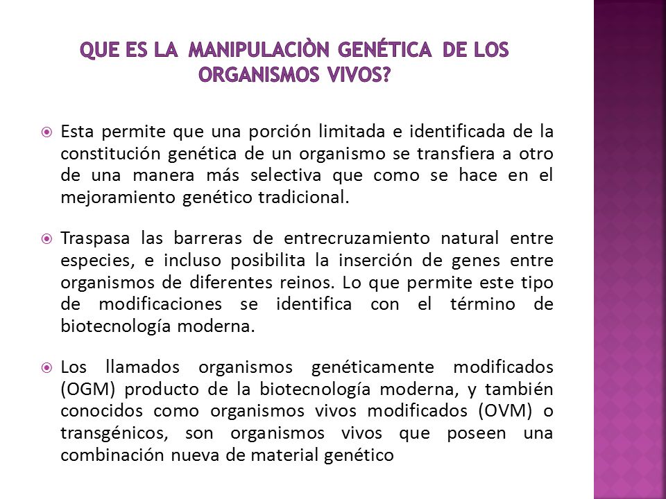Que es la manipulaciÒn genética de los organismos vivos