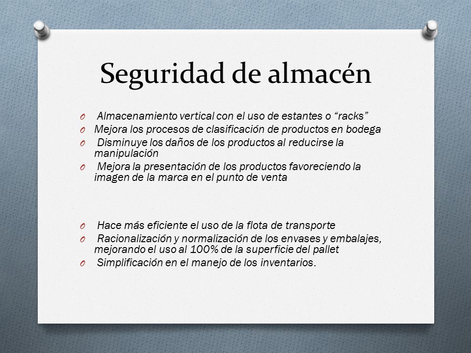 Seguridad de almacén Almacenamiento vertical con el uso de estantes o racks Mejora los procesos de clasificación de productos en bodega.
