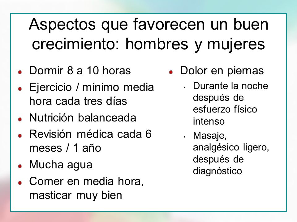 Aspectos que favorecen un buen crecimiento: hombres y mujeres