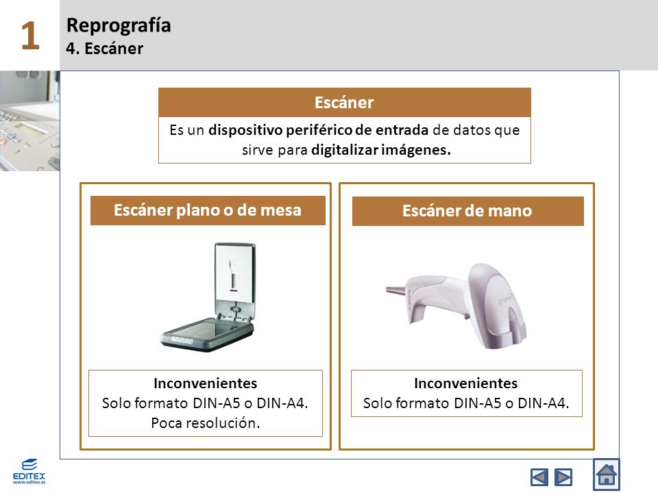 1 Reprografía 4. Escáner Escáner Escáner plano o de mesa