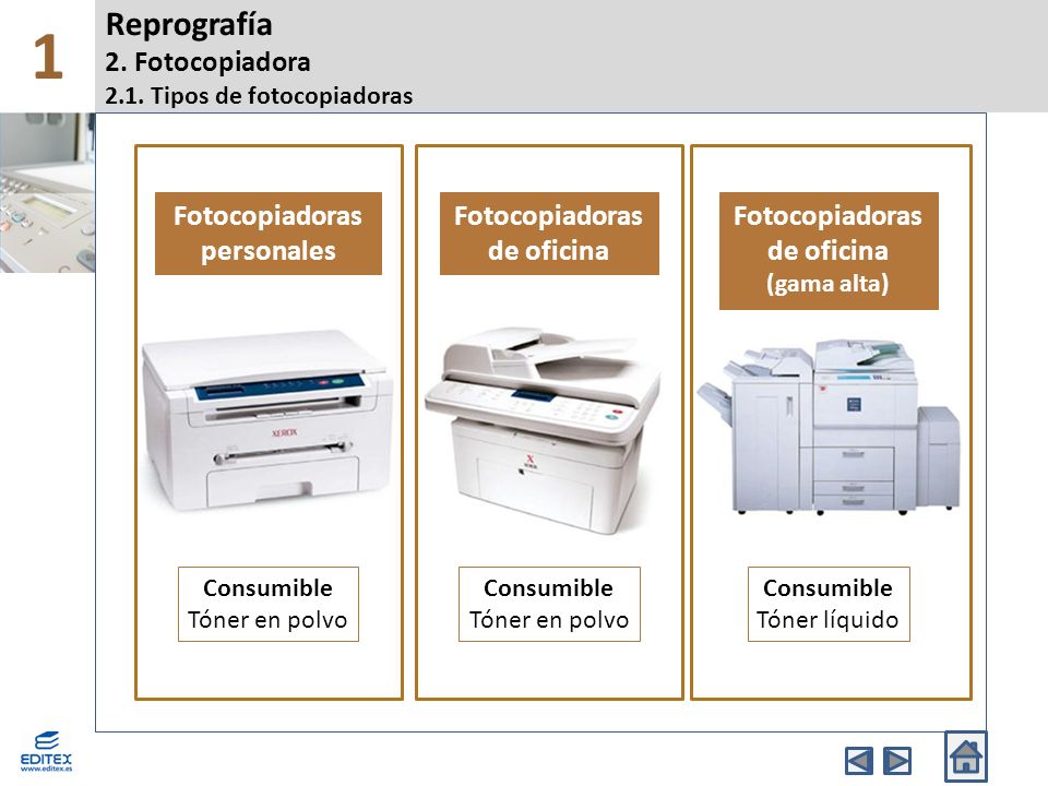 Reprografía 2. Fotocopiadora 2.1. Tipos de fotocopiadoras