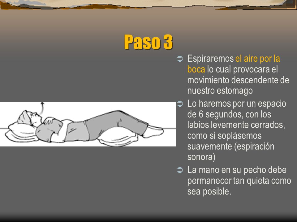 Paso 3 Espiraremos el aire por la boca lo cual provocara el movimiento descendente de nuestro estomago.