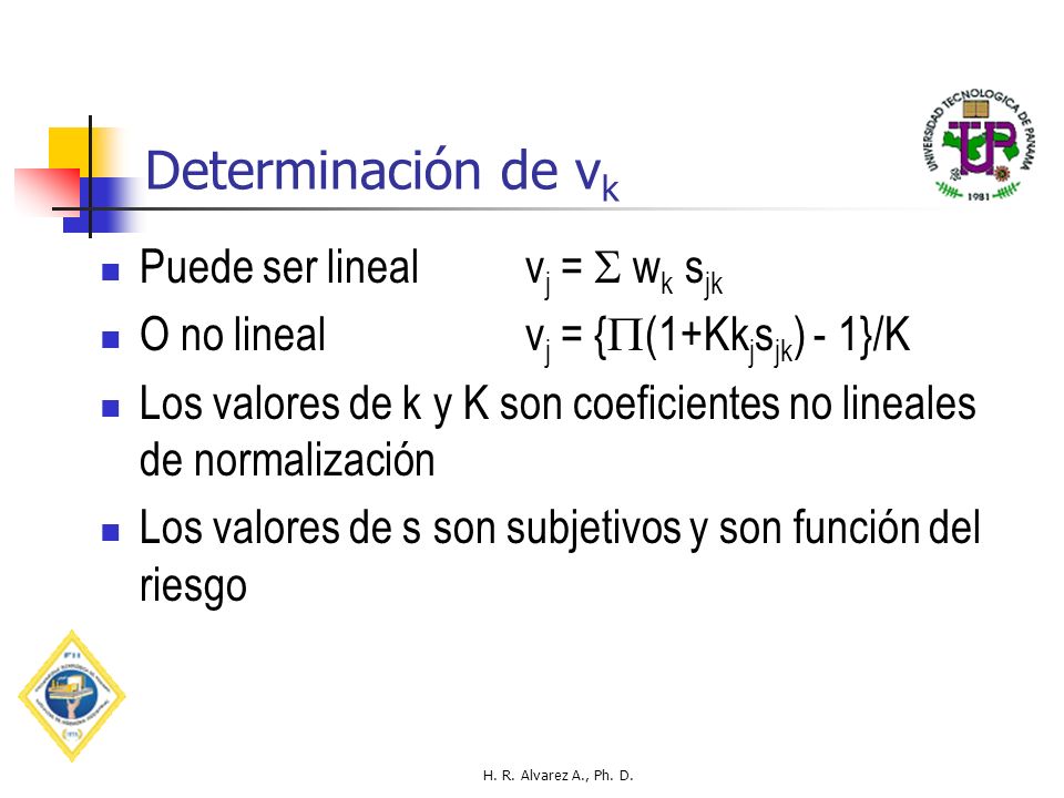 Determinación de vk Puede ser lineal vj =  wk sjk