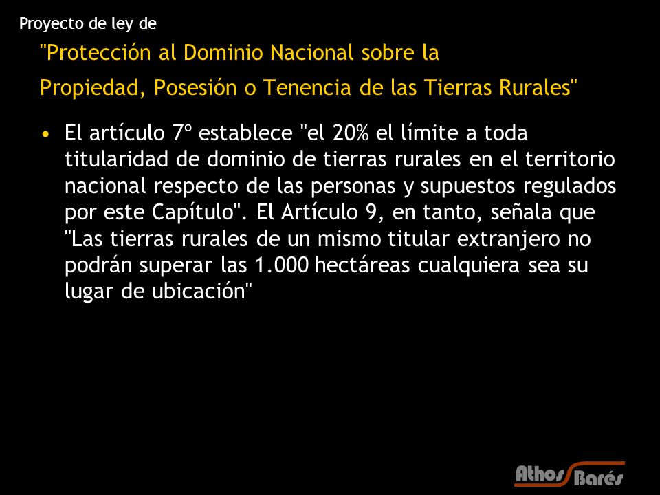Proyecto de ley de Protección al Dominio Nacional sobre la Propiedad, Posesión o Tenencia de las Tierras Rurales