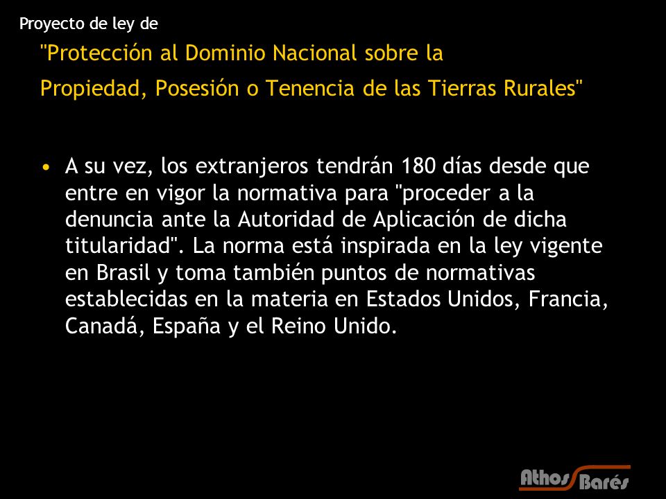 Proyecto de ley de Protección al Dominio Nacional sobre la Propiedad, Posesión o Tenencia de las Tierras Rurales