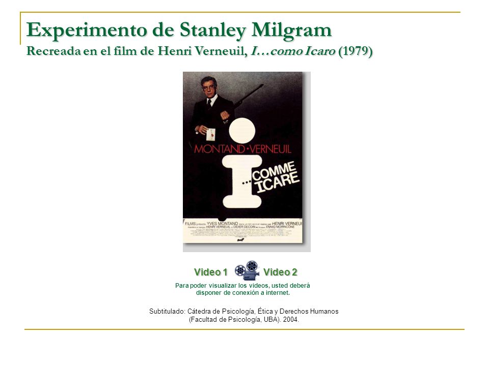 Experimento de Stanley Milgram Recreada en el film de Henri Verneuil, I…como Icaro (1979)