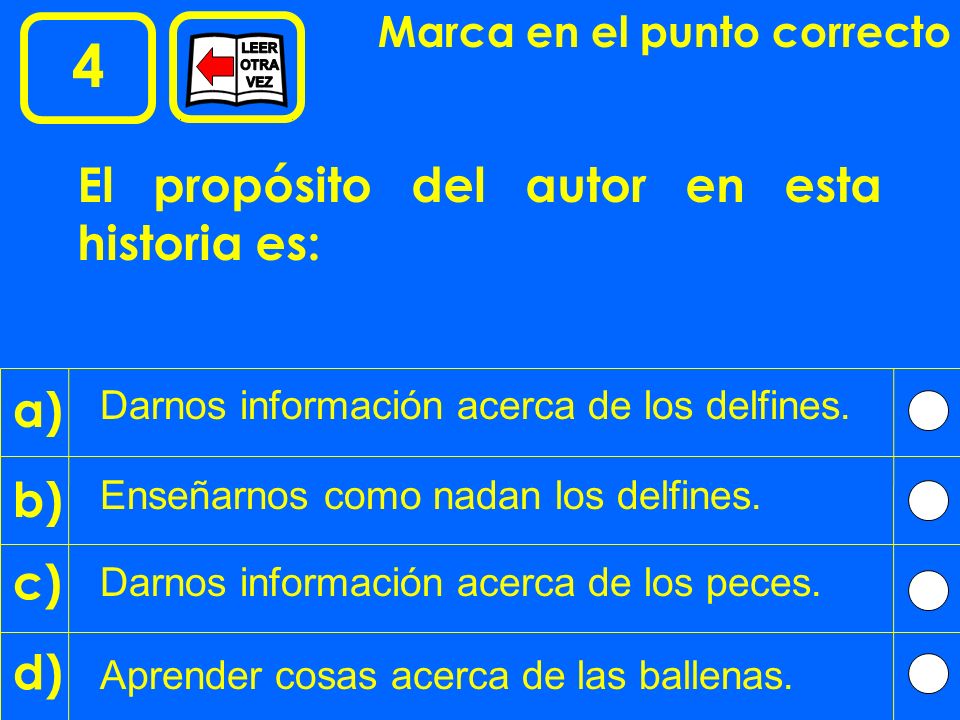 4 LEER OTRA VEZ El propósito del autor en esta historia es: a) b) c)