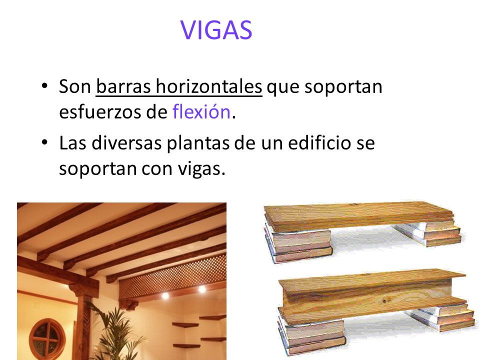 VIGAS Son barras horizontales que soportan esfuerzos de flexión.