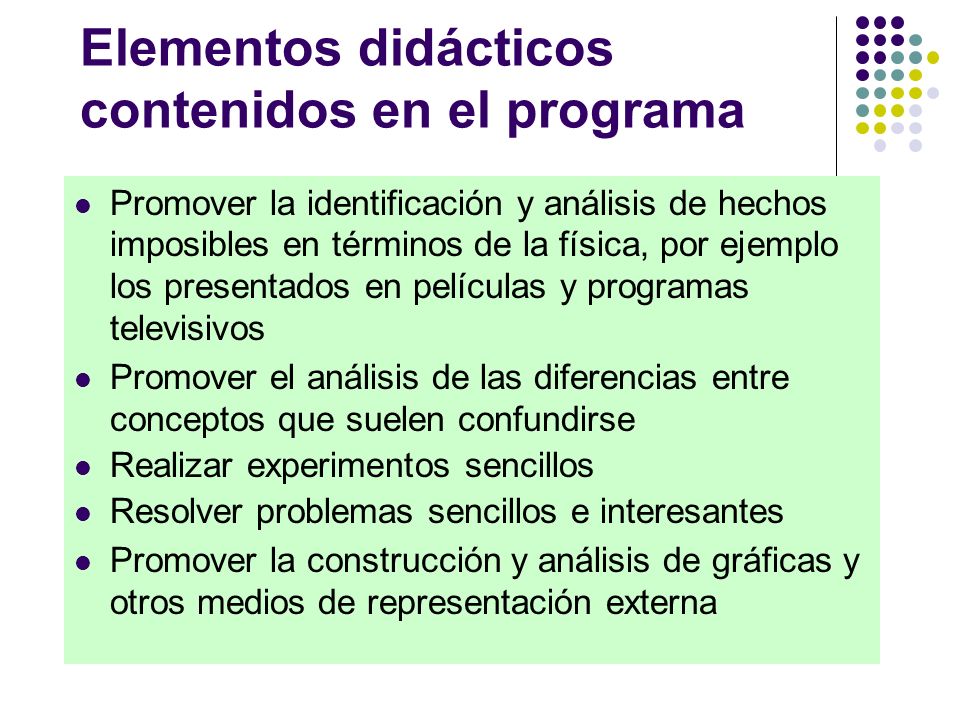 Elementos didácticos contenidos en el programa