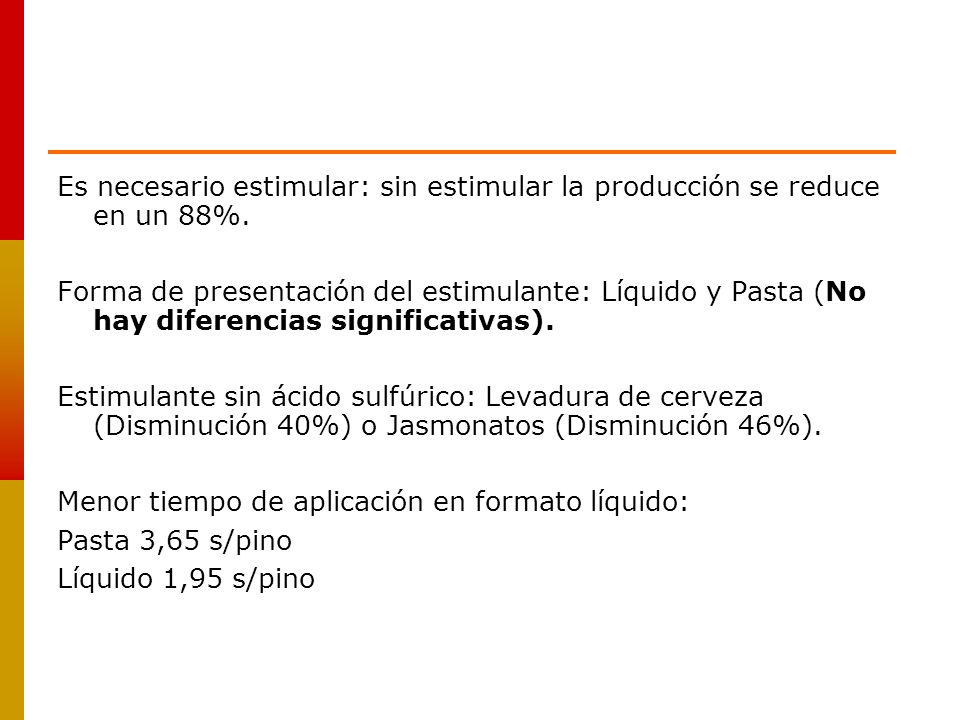 Es necesario estimular: sin estimular la producción se reduce en un 88%.