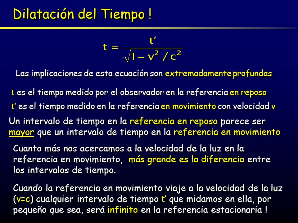 Dilatación del Tiempo ! Las implicaciones de esta ecuación son extremadamente profundas.