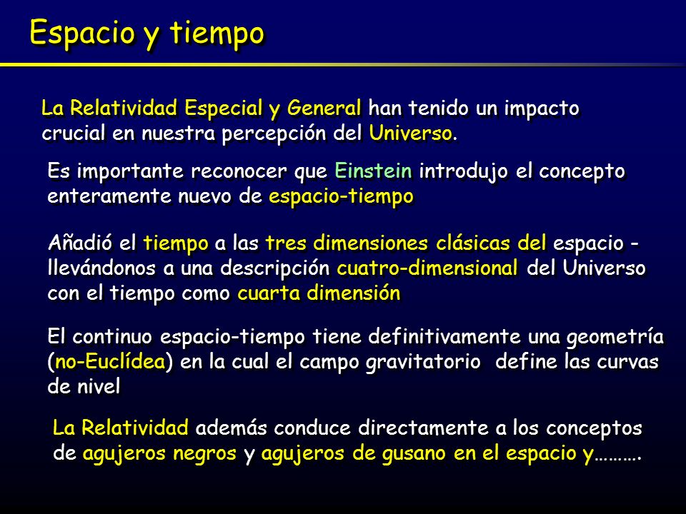 Espacio y tiempo La Relatividad Especial y General han tenido un impacto crucial en nuestra percepción del Universo.