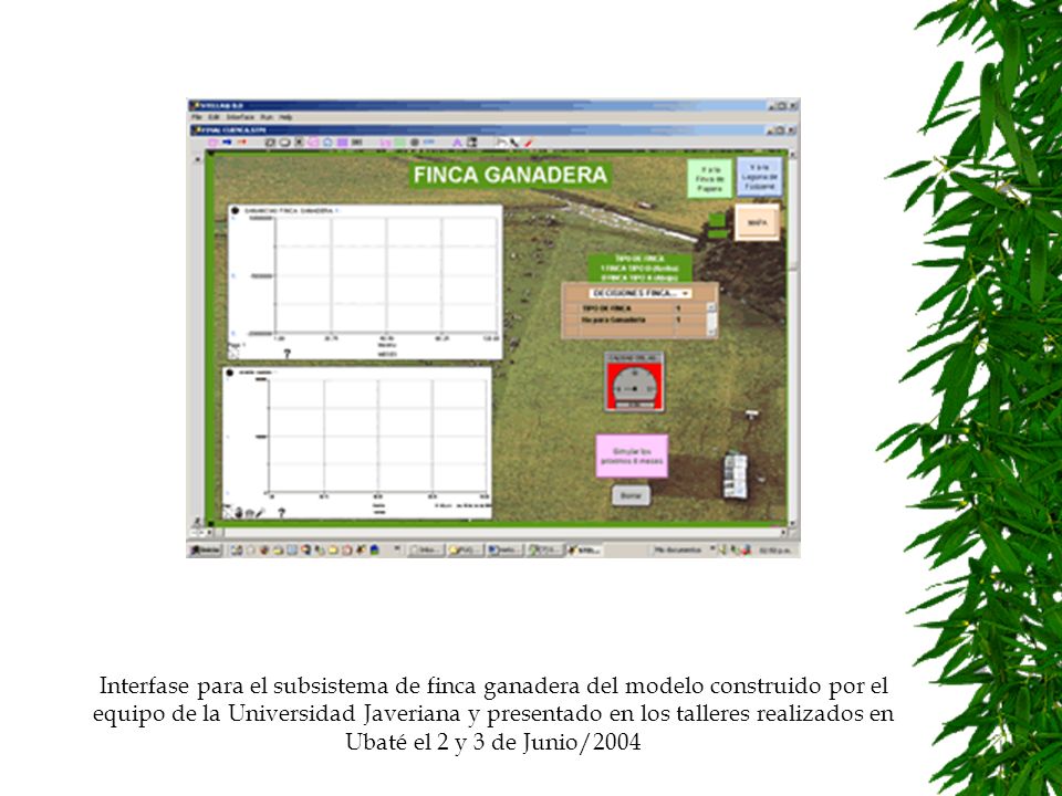 Interfase para el subsistema de finca ganadera del modelo construido por el equipo de la Universidad Javeriana y presentado en los talleres realizados en Ubaté el 2 y 3 de Junio/2004