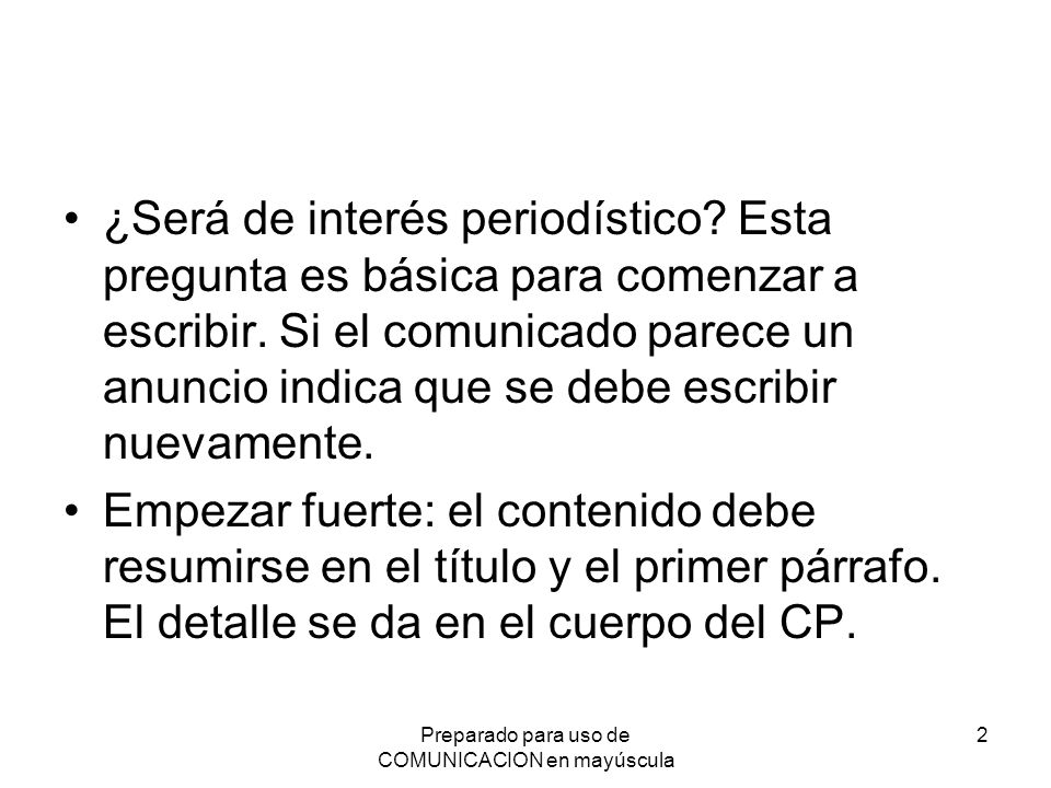 Preparado para uso de COMUNICACION en mayúscula