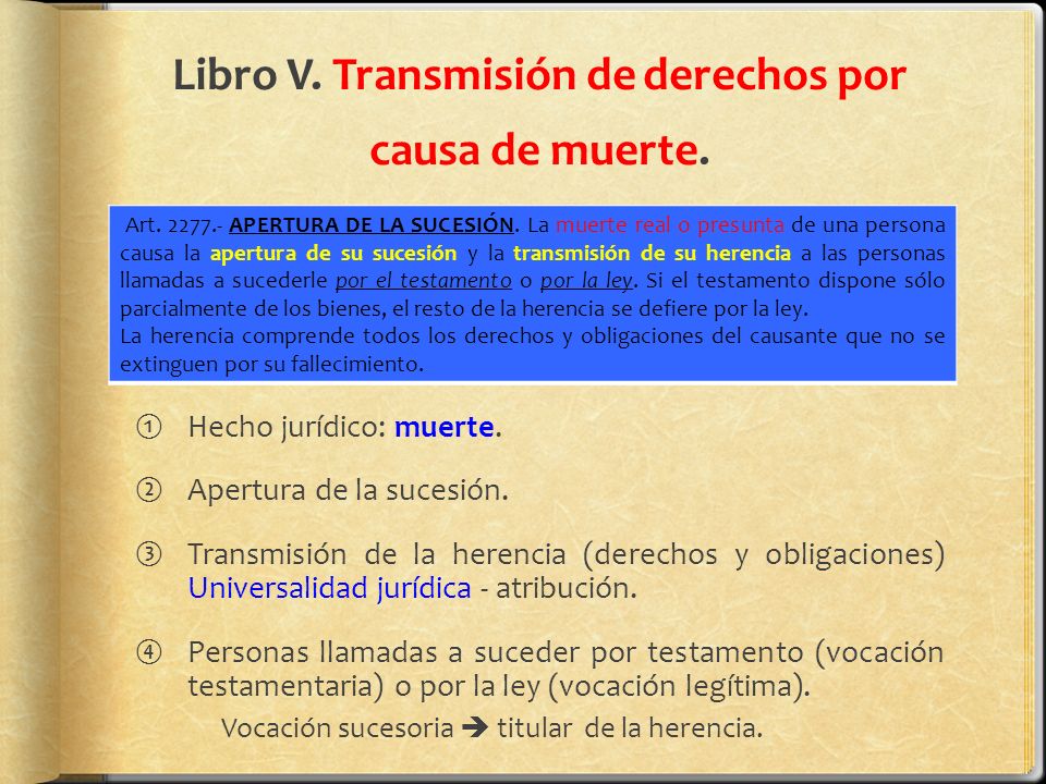 Libro V. Transmisión de derechos por causa de muerte.