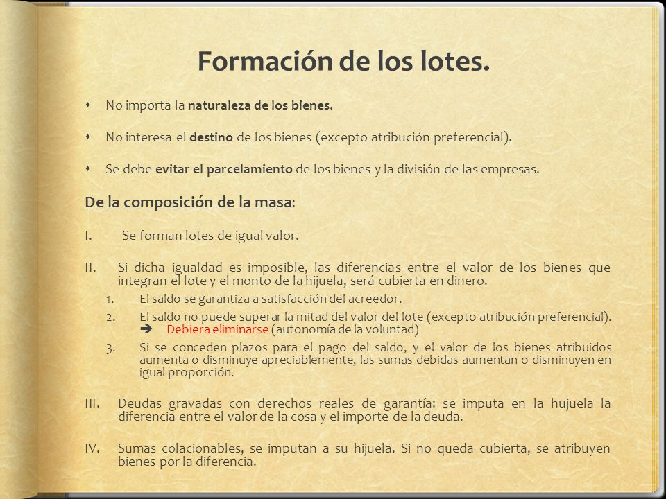 Formación de los lotes. De la composición de la masa: