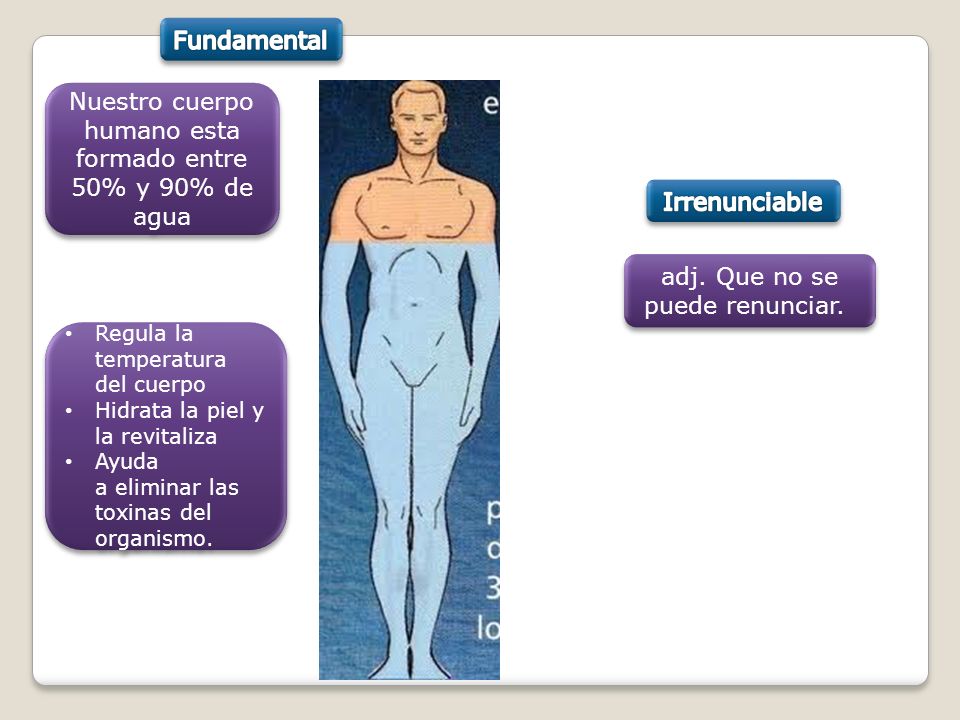 Nuestro cuerpo humano esta formado entre 50% y 90% de agua