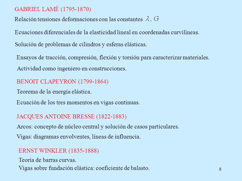 GABRIEL LAMÉ ( ) Relación tensiones deformaciones con las constantes.
