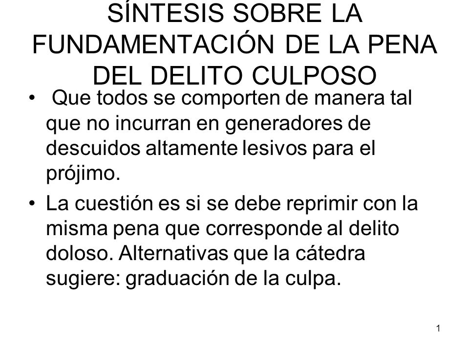 SÍNTESIS SOBRE LA FUNDAMENTACIÓN DE LA PENA DEL DELITO CULPOSO