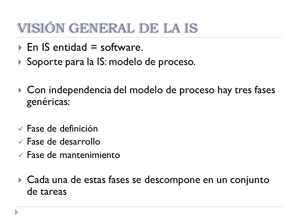 VISIÓN GENERAL DE LA IS En IS entidad = software.
