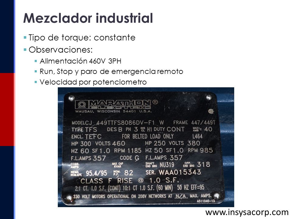 Mezclador industrial Tipo de torque: constante Observaciones: