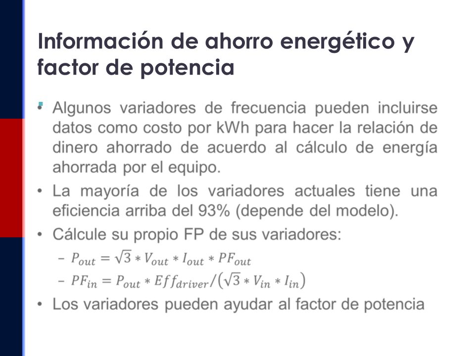 Información de ahorro energético y factor de potencia