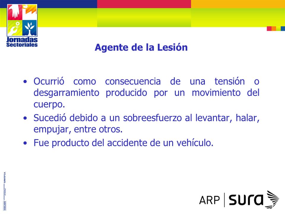 Agente de la Lesión Ocurrió como consecuencia de una tensión o desgarramiento producido por un movimiento del cuerpo.