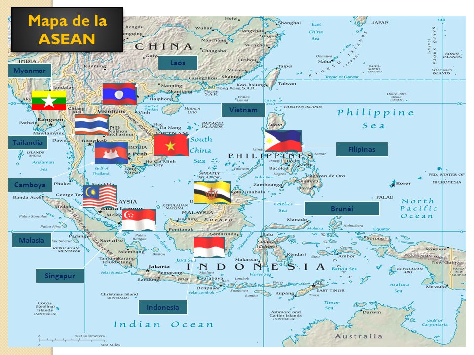 Mapa de la ASEAN Laos Myanmar Vietnam Tailandia Filipinas Camboya