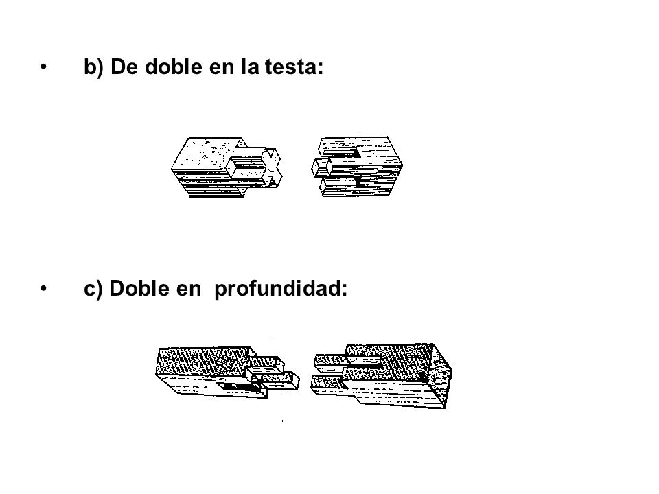b) De doble en la testa: c) Doble en profundidad: