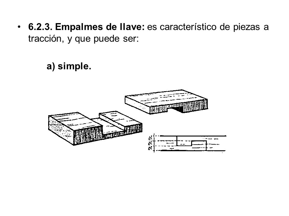 Empalmes de llave: es característico de piezas a tracción, y que puede ser: