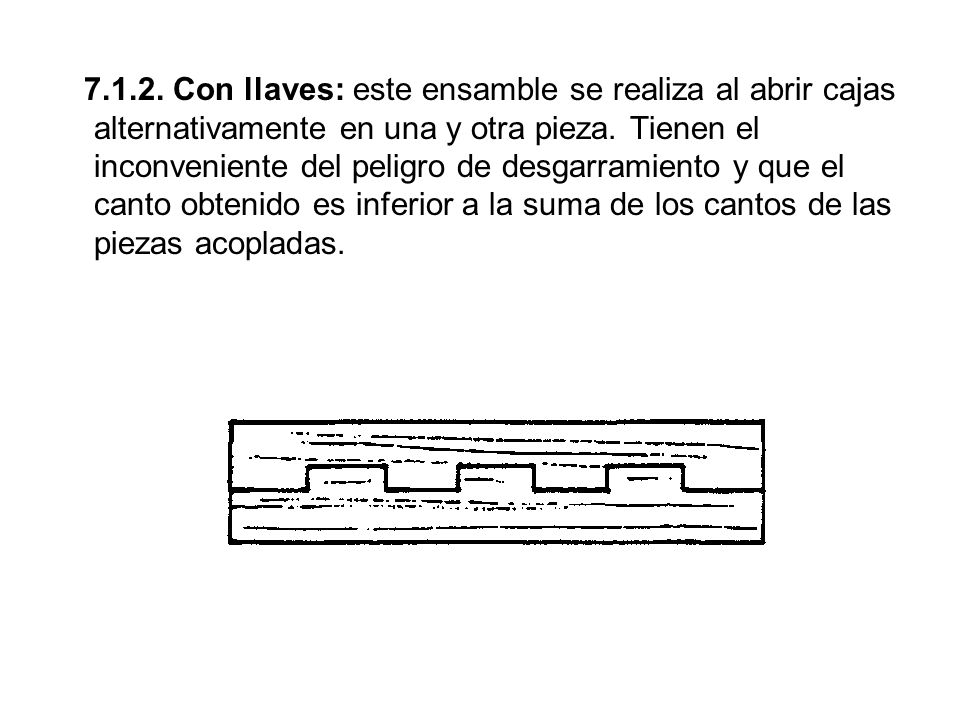 Con llaves: este ensamble se realiza al abrir cajas alternativamente en una y otra pieza.