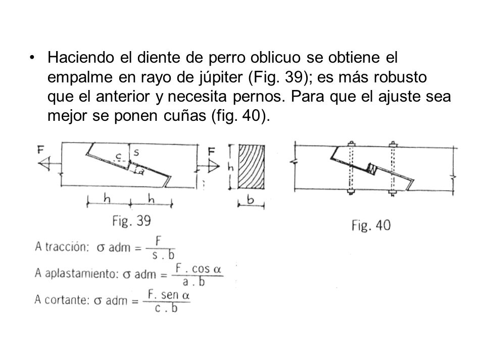 Haciendo el diente de perro oblicuo se obtiene el empalme en rayo de júpiter (Fig.