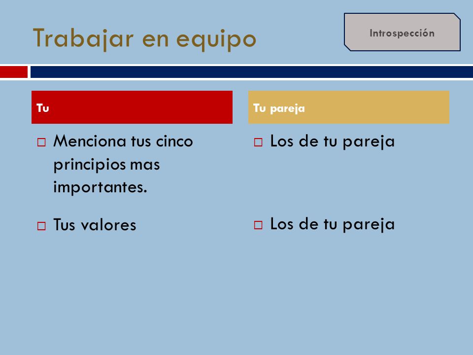 Trabajar en equipo Menciona tus cinco principios mas importantes.