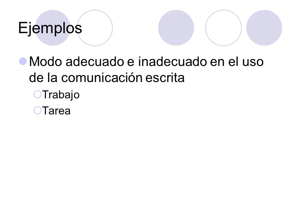 Ejemplos Modo adecuado e inadecuado en el uso de la comunicación escrita Trabajo Tarea