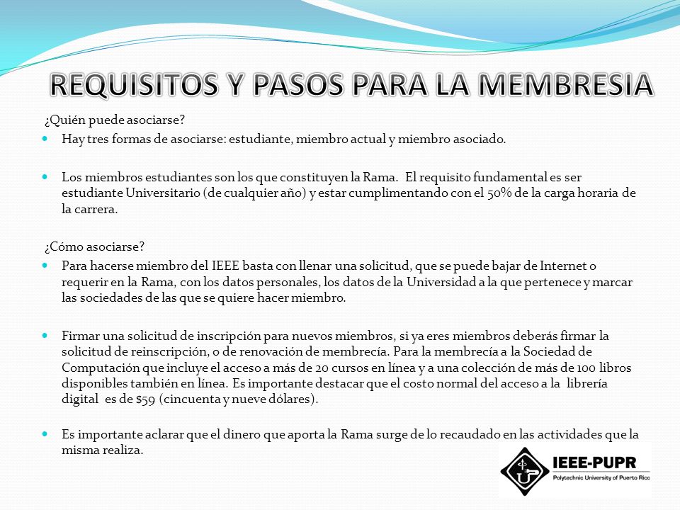 REQUISITOS Y PASOS PARA LA MEMBRESIA