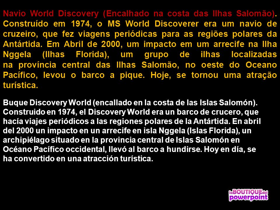 Navio World Discovery (Encalhado na costa das Ilhas Salomão)