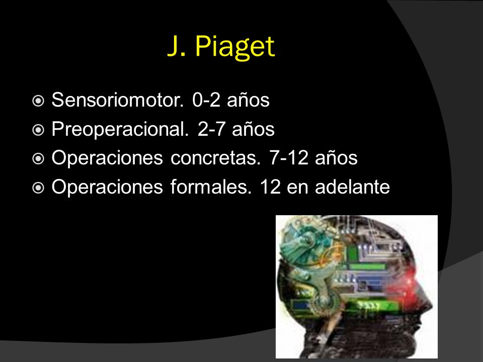 J. Piaget Sensoriomotor. 0-2 años Preoperacional. 2-7 años
