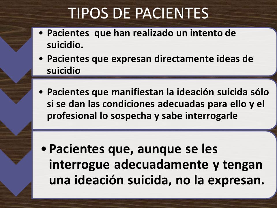 TIPOS DE PACIENTES Pacientes que han realizado un intento de suicidio.