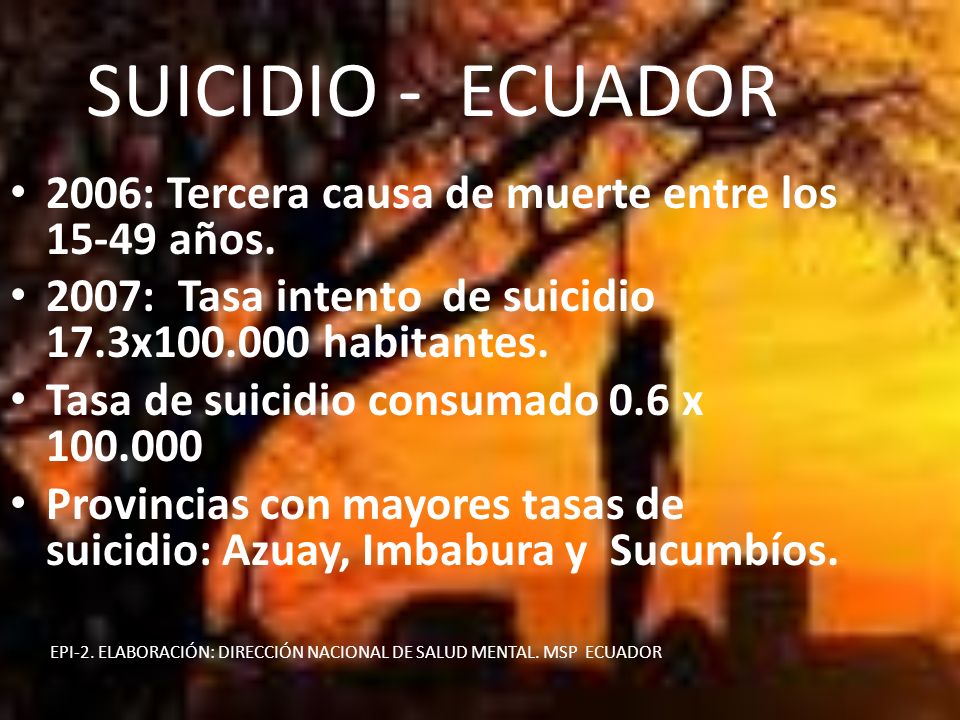 SUICIDIO - ECUADOR 2006: Tercera causa de muerte entre los años.
