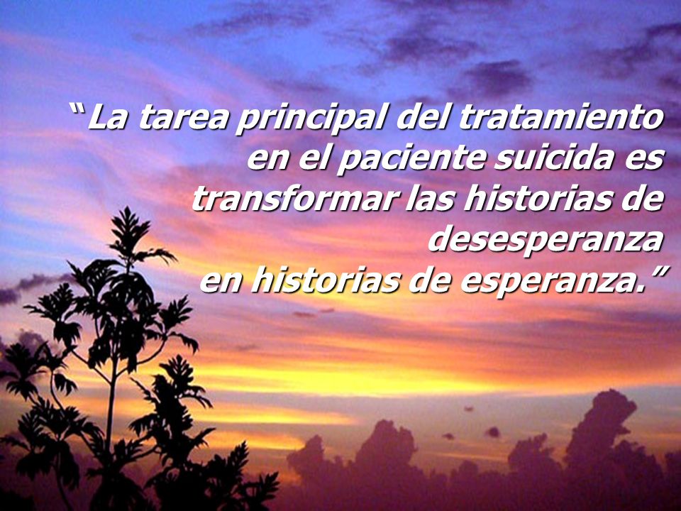 La tarea principal del tratamiento en el paciente suicida es transformar las historias de desesperanza