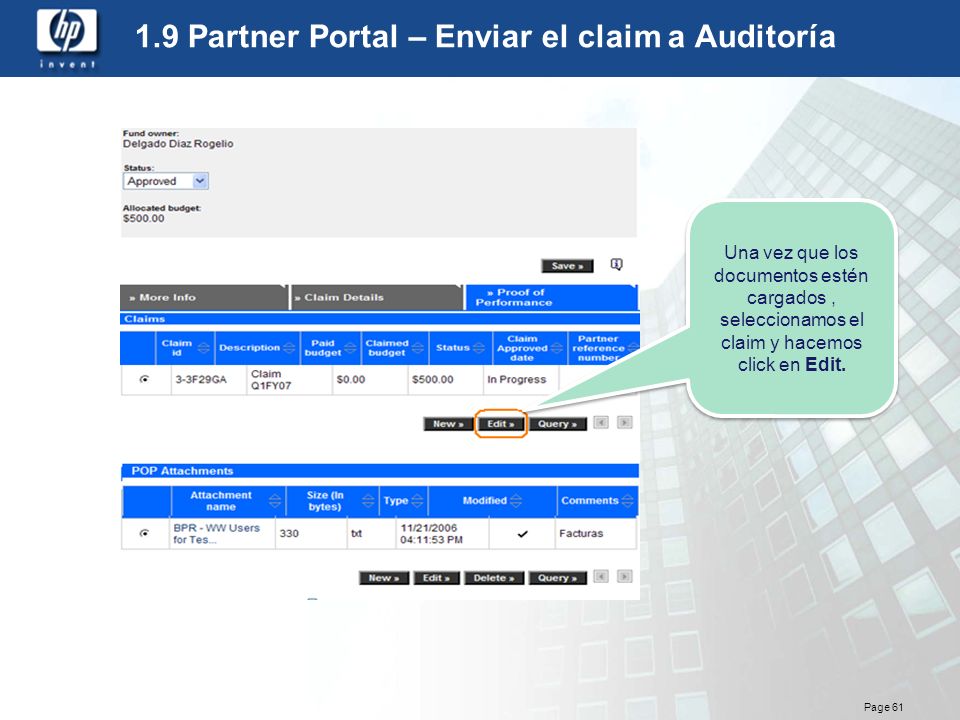 1.9 Partner Portal – Enviar el claim a Auditoría