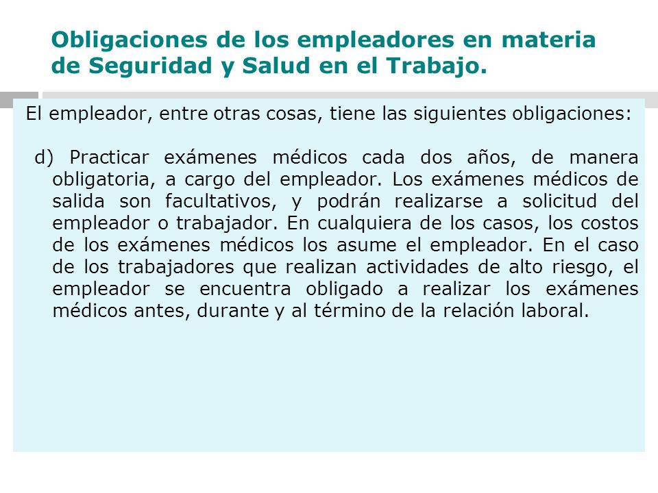 Obligaciones de los empleadores en materia de Seguridad y Salud en el Trabajo.