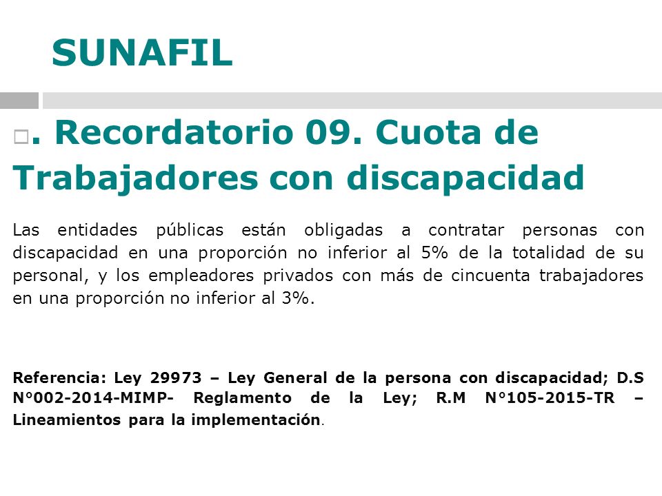 SUNAFIL . Recordatorio 09. Cuota de Trabajadores con discapacidad